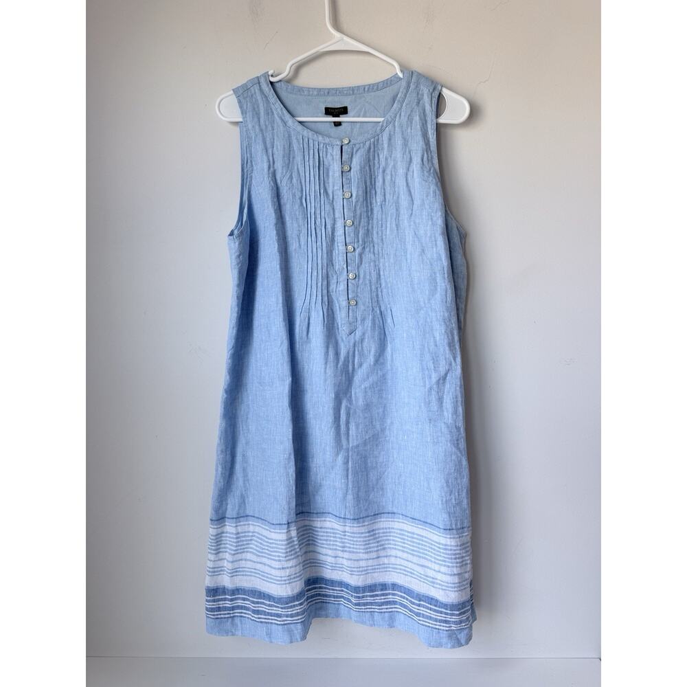 Talbots Dress size 12P 12 Petite Stripe 100% Linen Blue Nautical Casual Career